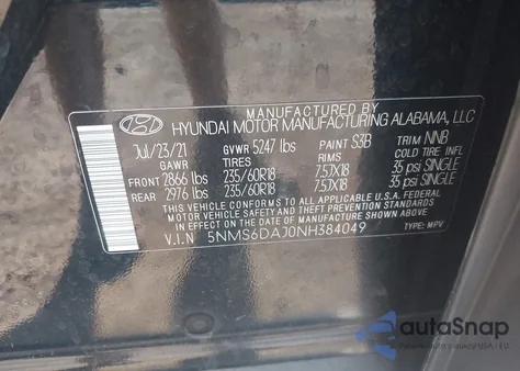 2022 Hyundai Santa Fe Xrt из США, поврежденный, VIN 5NMS6DAJ0NH384049